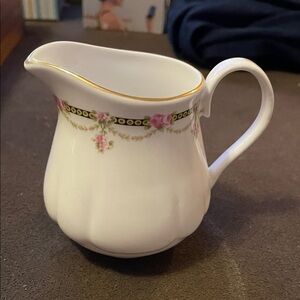 Charming Floral Cream Pitcher with Gold Trim